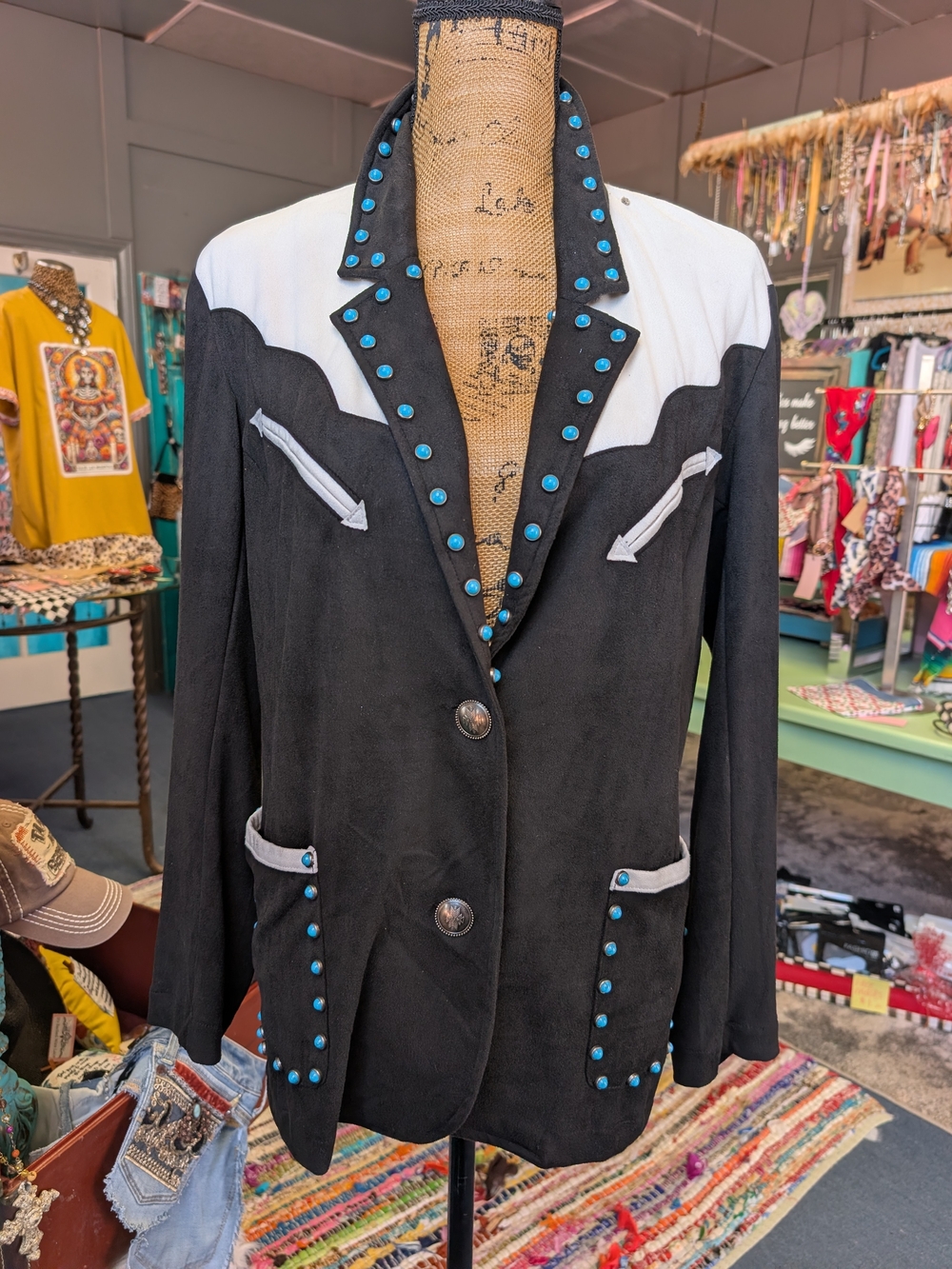 Crazy Train Black and White Western Blazer with Turquoise Studs